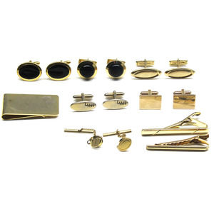 Lot of 15 Pieces of Men Gold Formal Accessories Cufflinks, Tie Pins & More